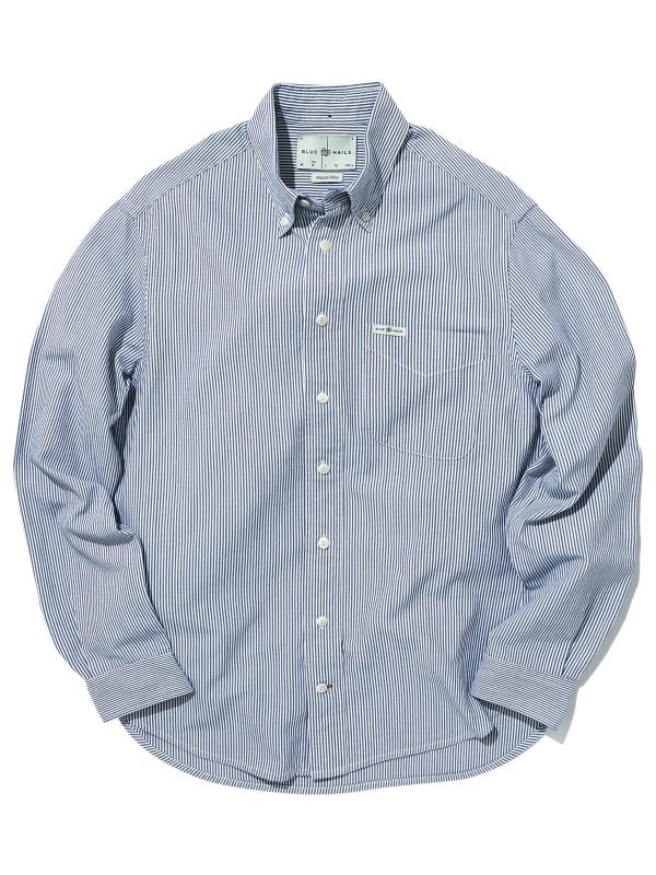 BN Natural Blue Button Down Stripe Shirt Long Sleeve (Dark Blue)