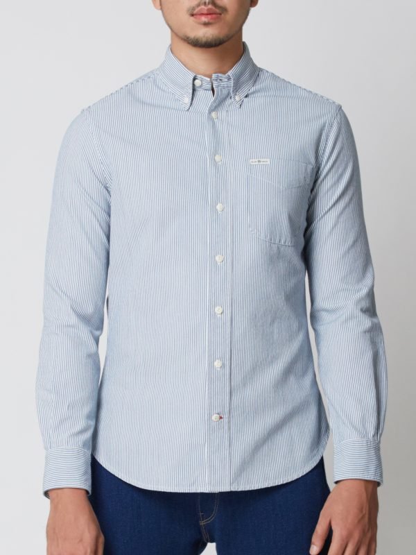 BN Natural Blue Button Down Stripe Shirt Long Sleeve (Dark Blue) - Image 3