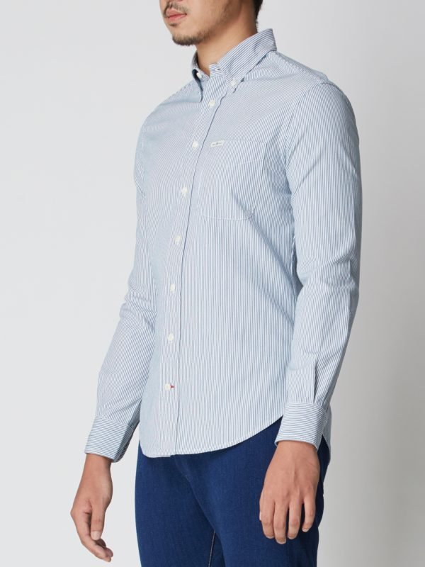 BN Natural Blue Button Down Stripe Shirt Long Sleeve (Dark Blue) - Image 4