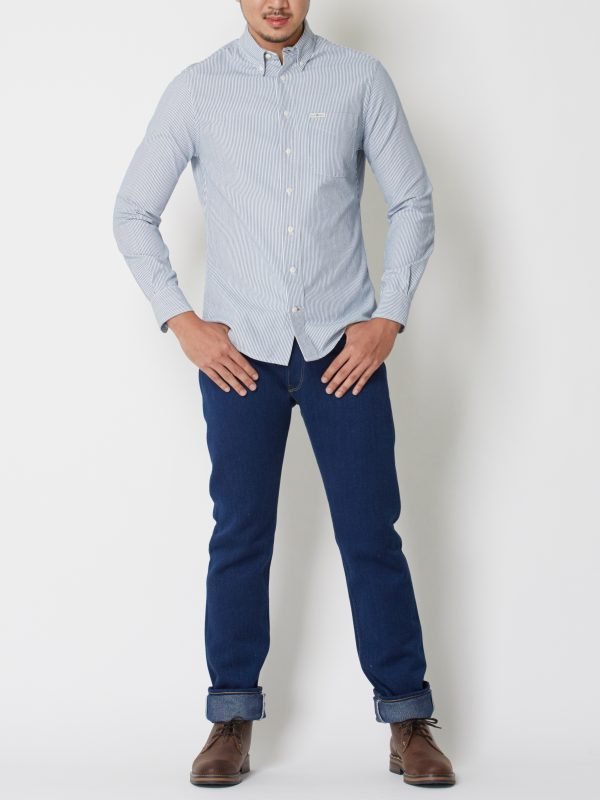 BN Natural Blue Button Down Stripe Shirt Long Sleeve (Dark Blue) - Image 5
