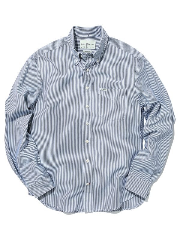 BN Natural Blue Button Down Stripe Shirt Long Sleeve (Medium Blue)