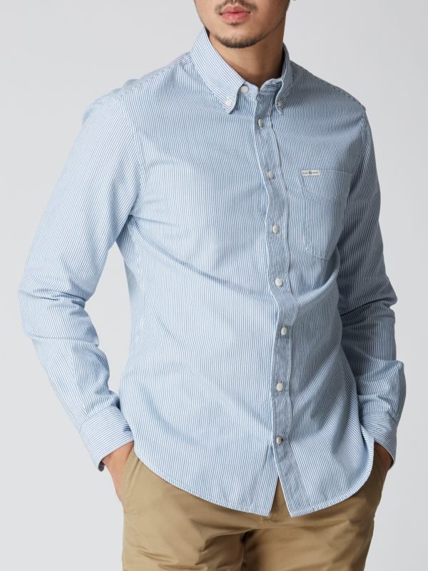BN Natural Blue Button Down Stripe Shirt Long Sleeve (Medium Blue) - Image 4