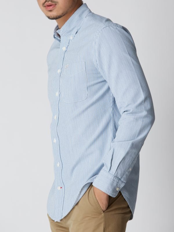 BN Natural Blue Button Down Stripe Shirt Long Sleeve (Medium Blue) - Image 5
