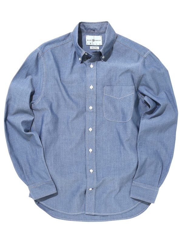 BN Natural Blue Button Down Blue Plait Shirt (Medium Blue)