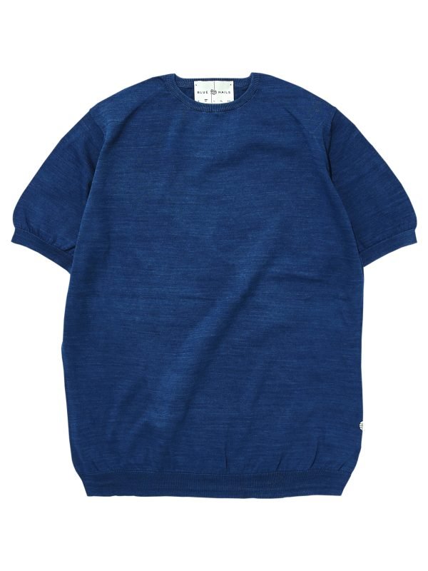 BN Natural Blue Crew Neck Fine Gauge Sweater Short Sleeve (Medium Blue)