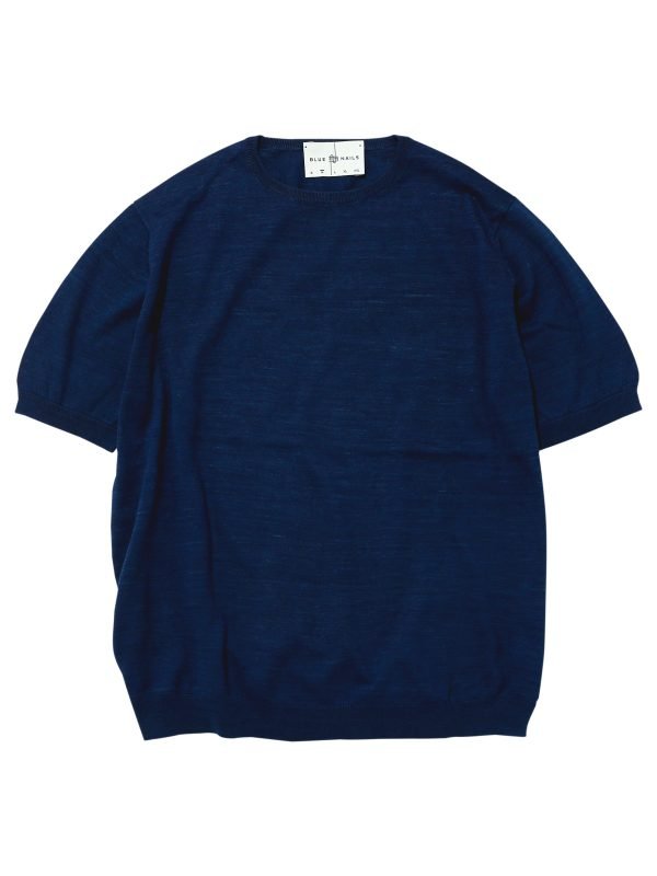BN Natural Blue Crew Neck Fine Gauge Sweater Short Sleeve (Dark Blue)