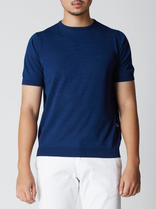 BN Natural Blue Crew Neck Fine Gauge Sweater Short Sleeve (Dark Blue) - Image 3