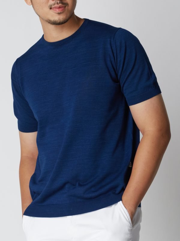 BN Natural Blue Crew Neck Fine Gauge Sweater Short Sleeve (Dark Blue) - Image 4